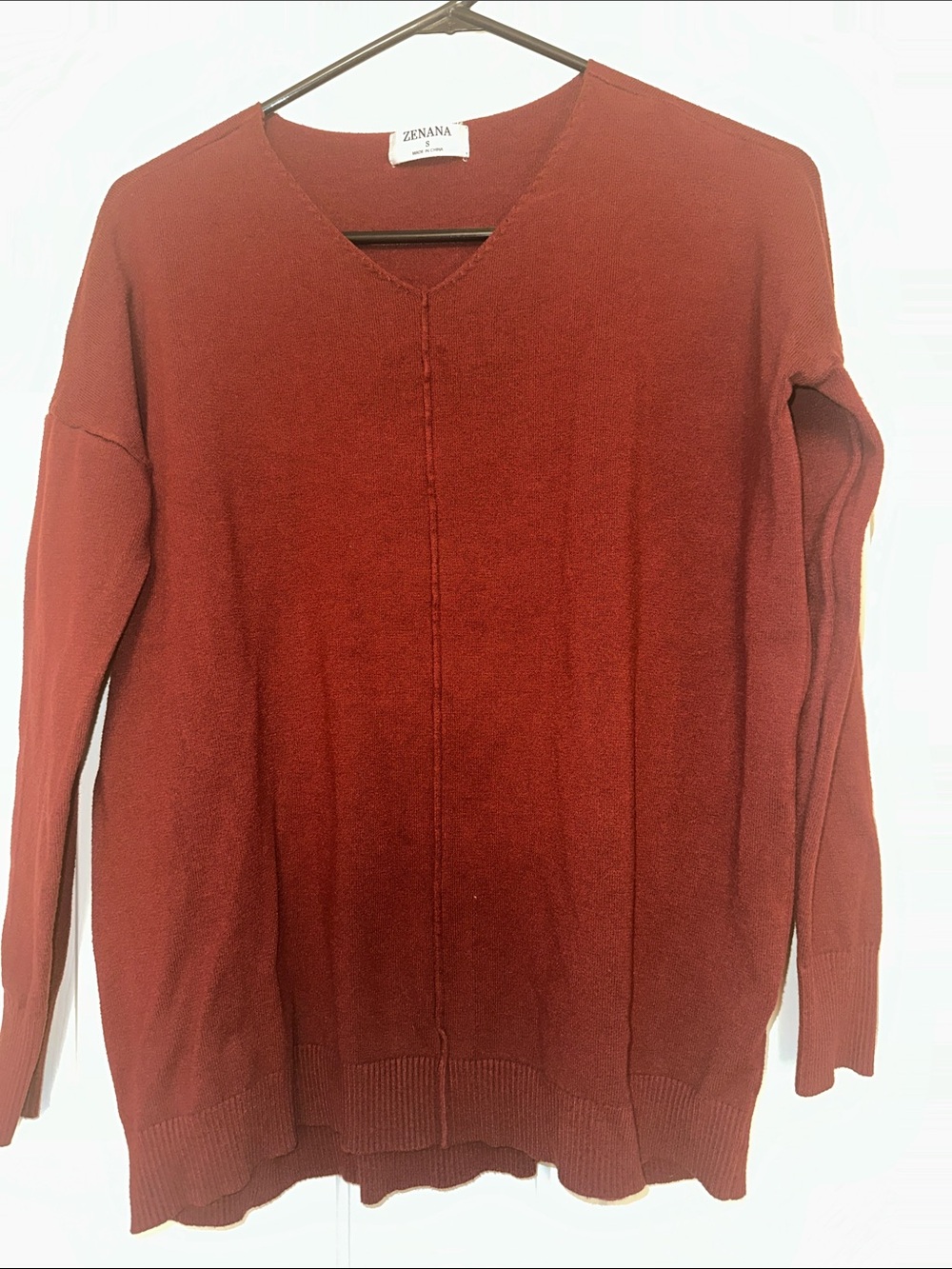 Zenana Outfitters V-Neck Rust-Red Sweater